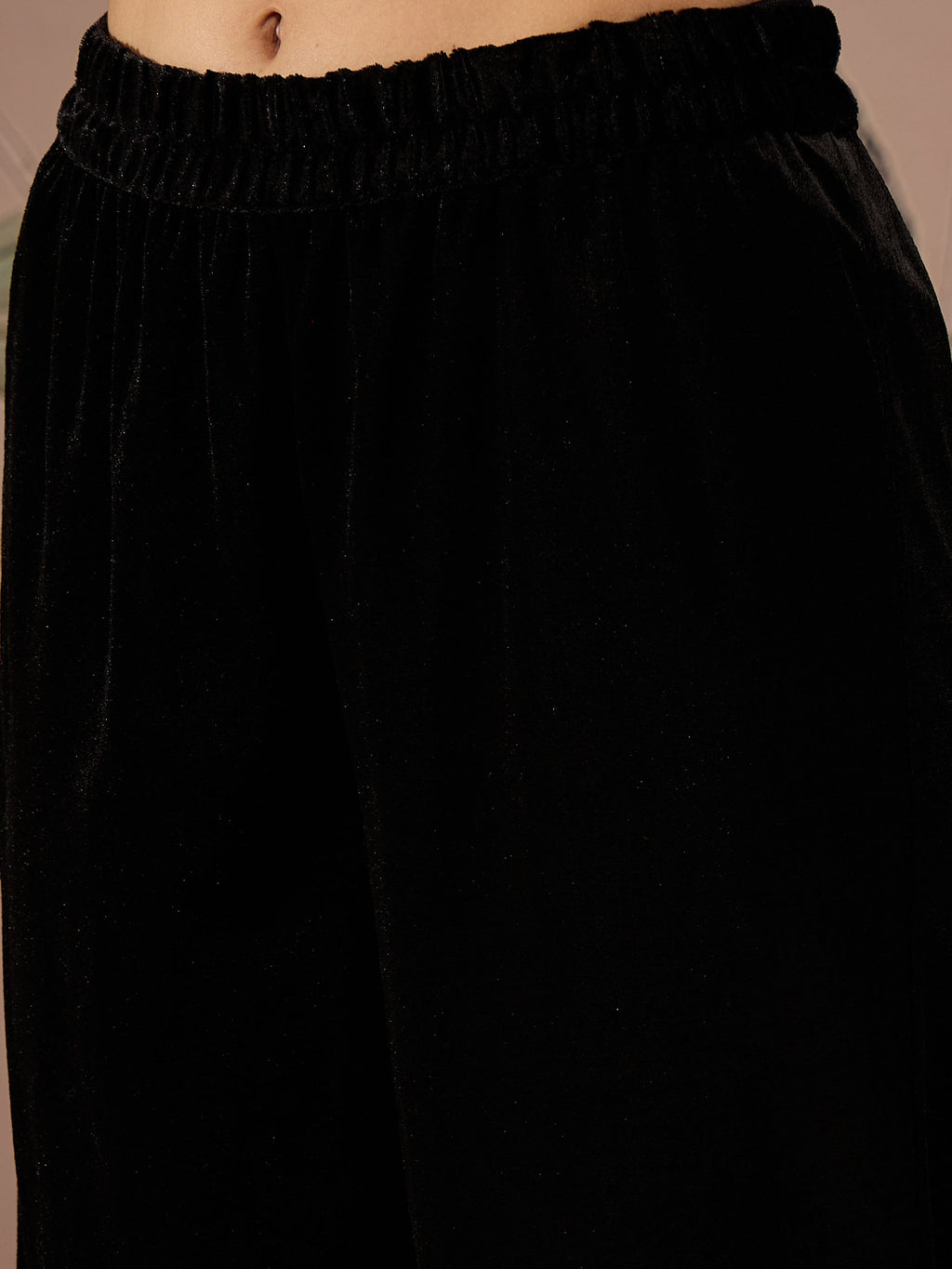 Women Black Velvet Embroidered Short Kurta With Straight Pants