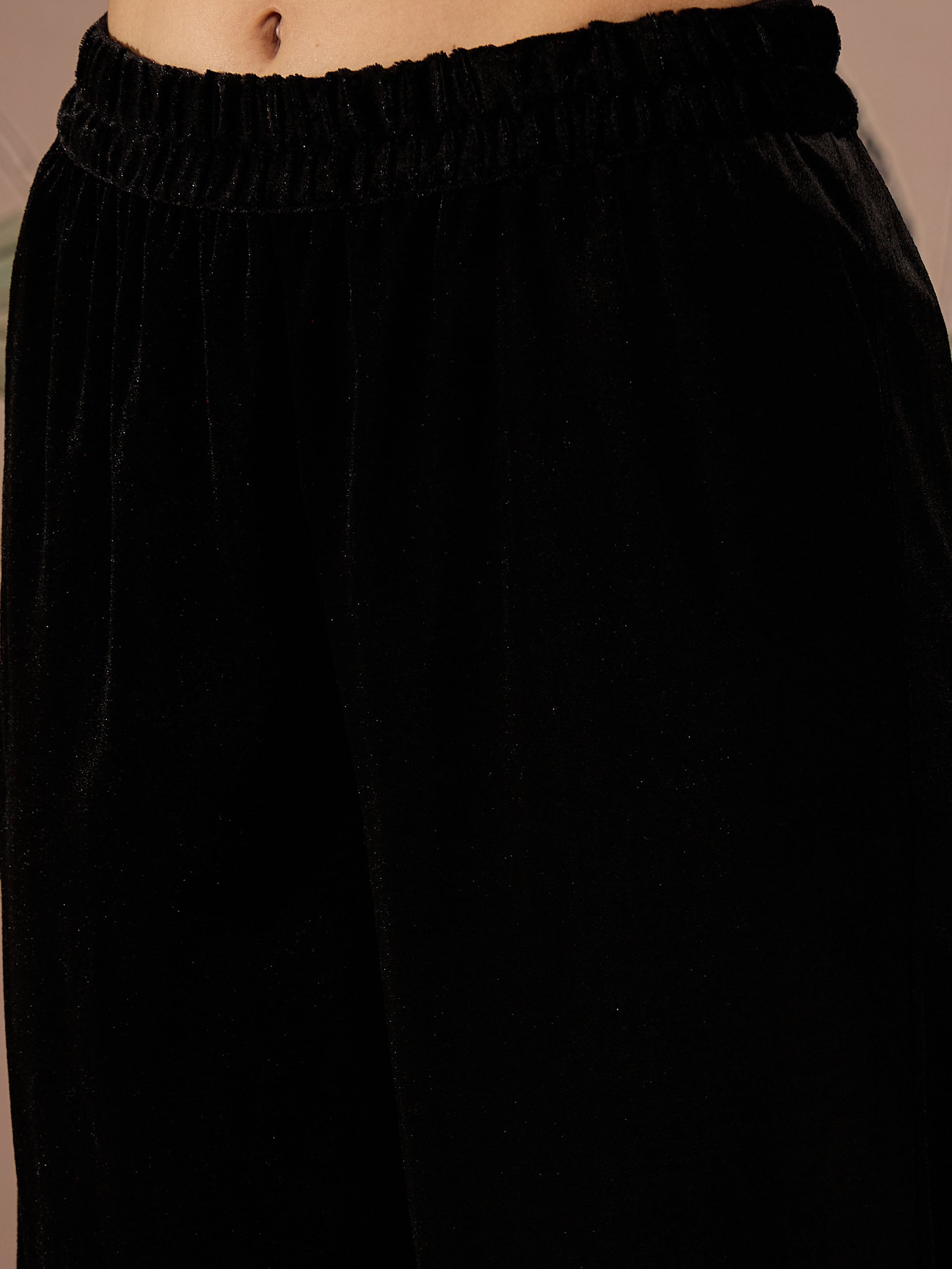 Women Black Velvet Embroidered Short Kurta With Straight Pants