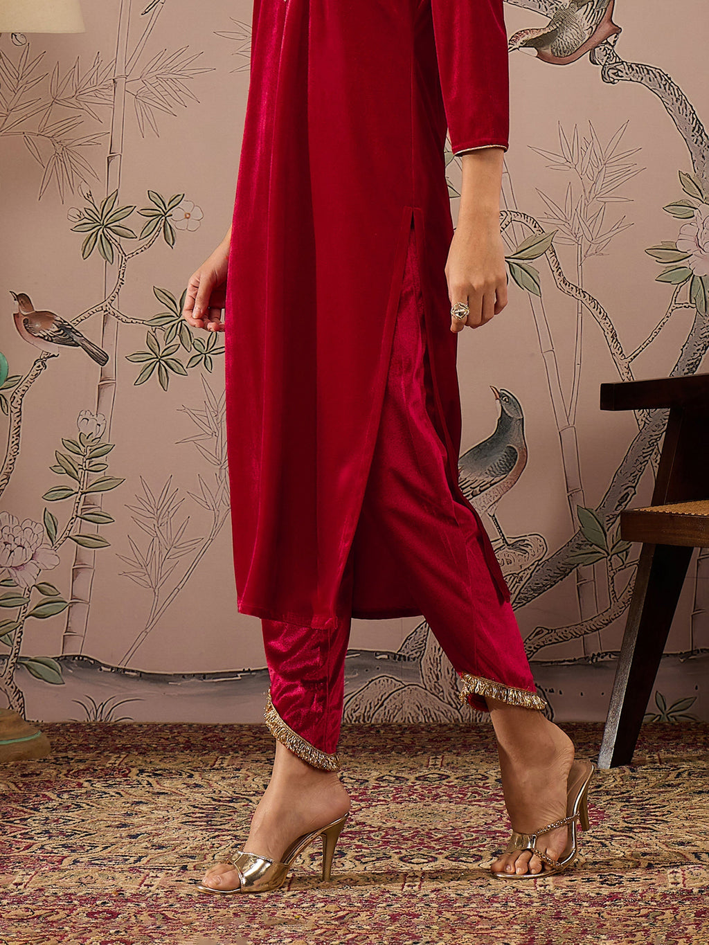 Women Red Velvet Tulip Pants