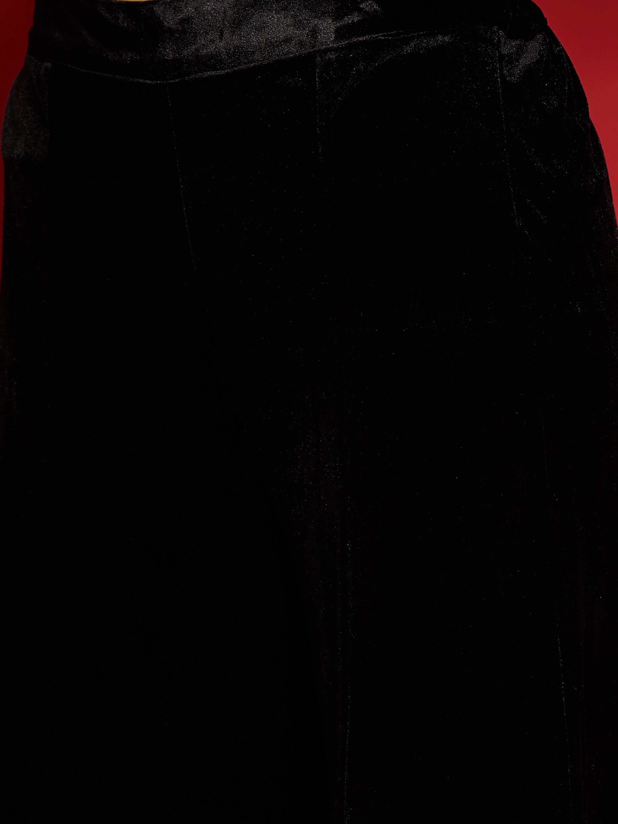 Women Black Velvet Flared Palazzos