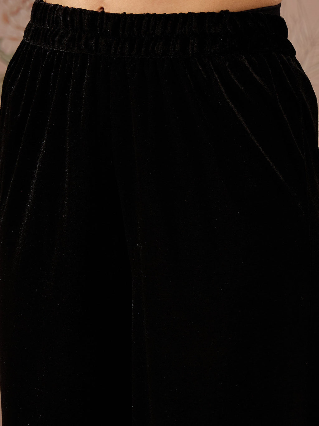 Women Black Velvet Embroidered Short Kurta With Straight Pants
